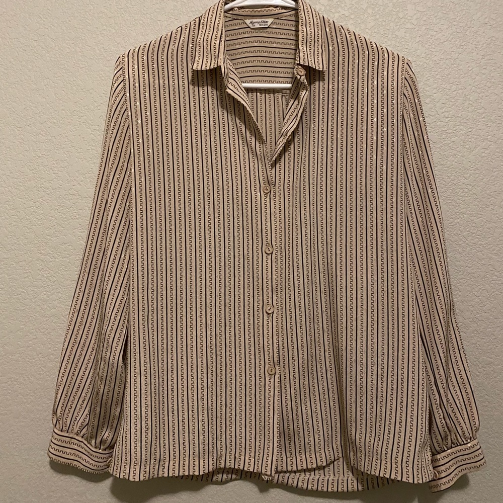 Myung Shin Vintage Women’s Long Sleeve Striped Blouse